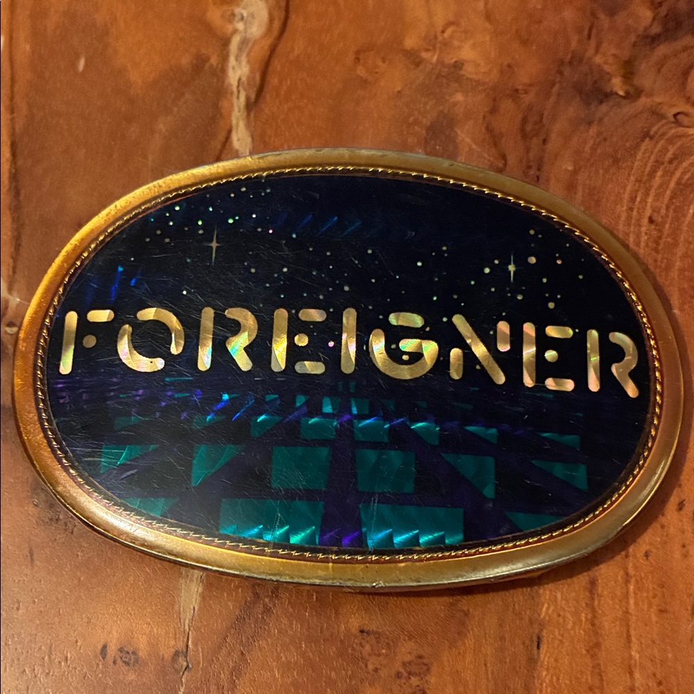 Foreigner Band Logo Holographic Belt Buckle - Blue/Gold